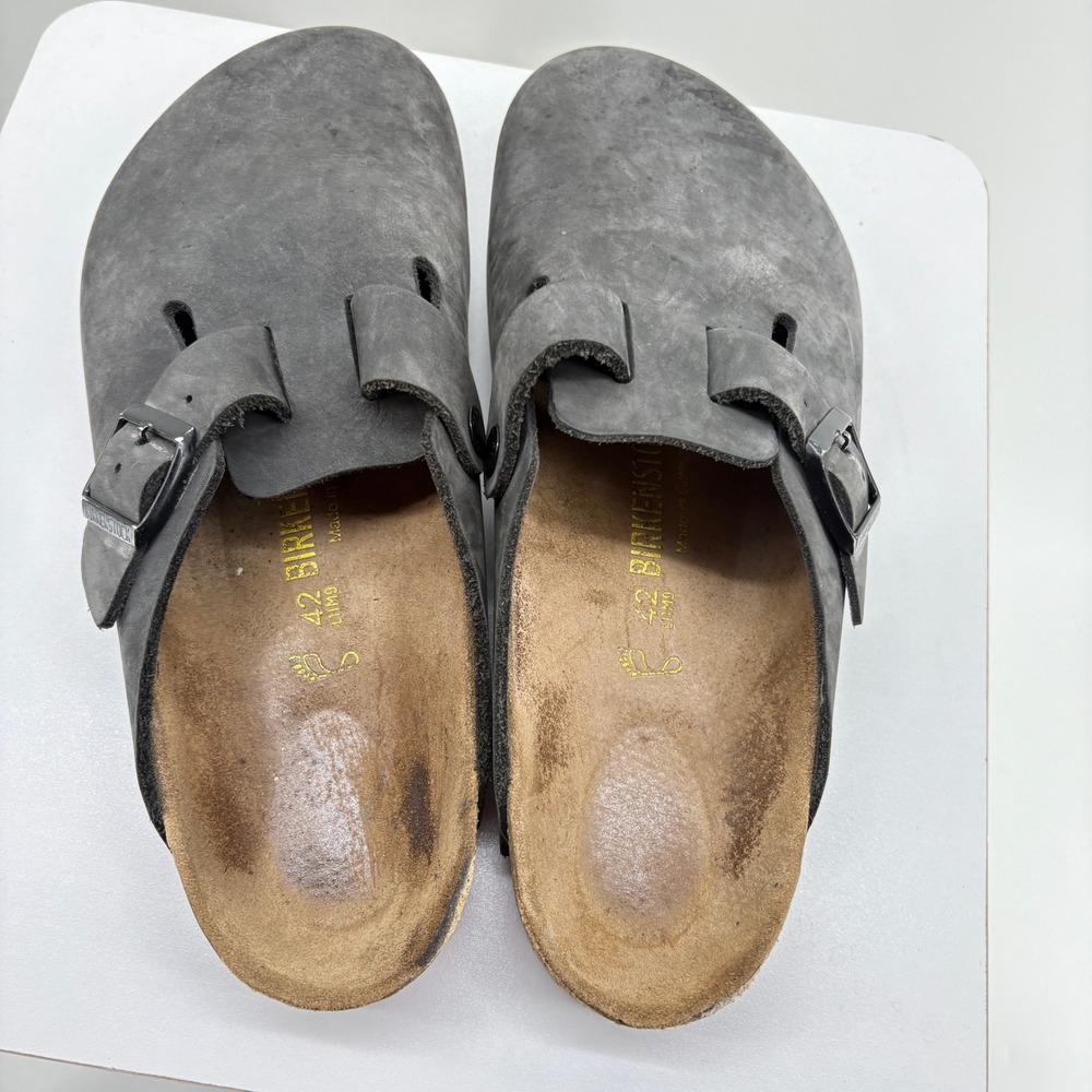 Birkenstock Boston Iron Gray Oiled Leather Clogs Mens Size 42 L11 M9 EU 9 US